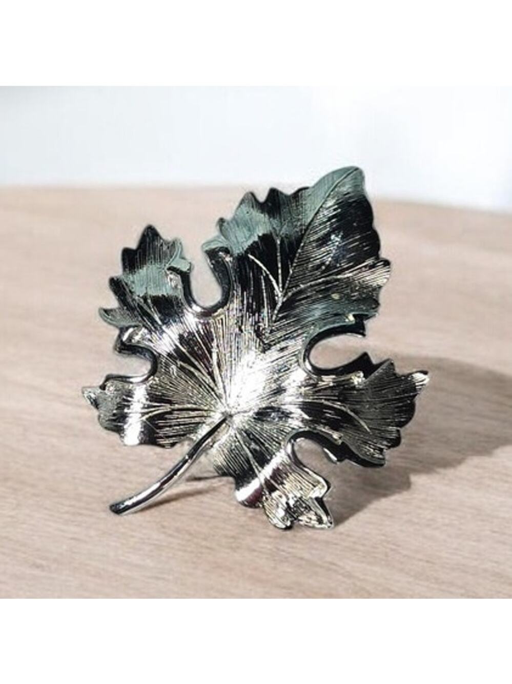 Maple Leaf Brooch Silver Tone Textured Metal - Nature Inspired Classic Elegance